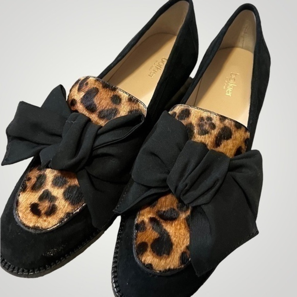 Botkier black and animal print loafer with bow
